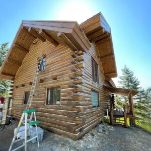 a log home being restored by Baldwin Restoration