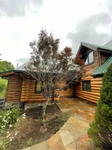 a gorgeous log home restored by Baldwin Restoration