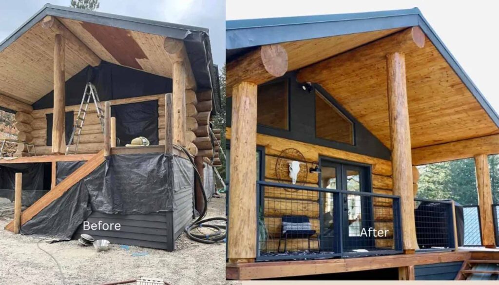 a log cabin undergoing repairs